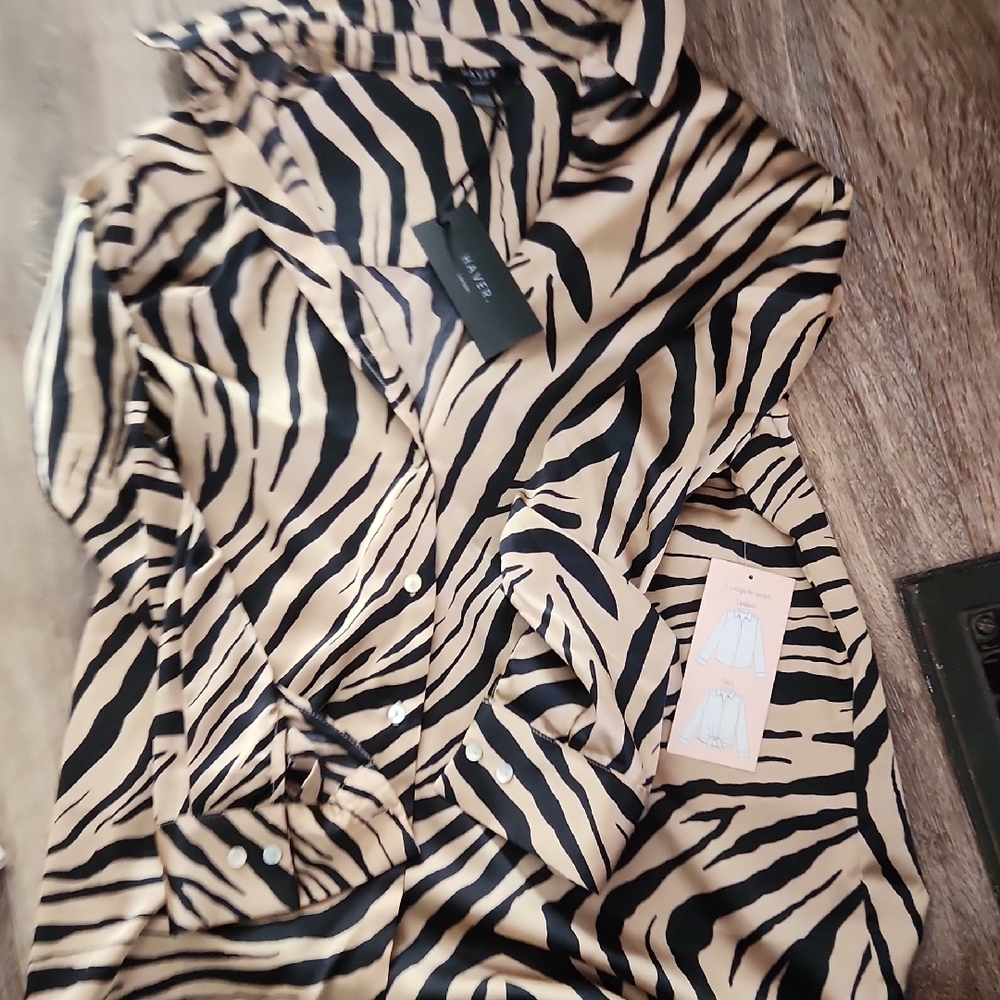Zebra Print Button-Up Blouse